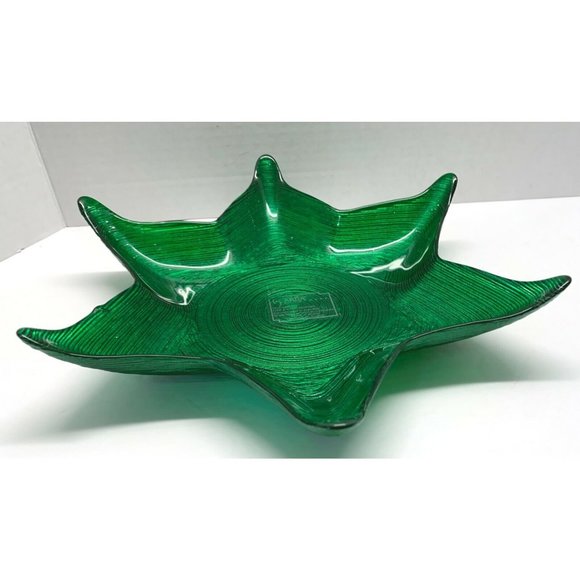 Green Swirl Star Serving Bowl Dish Appetizer Tray Arda Glassware 9" Across - Picture 5 of 7